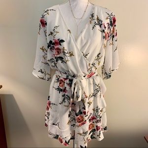 SHEIN Surplice Wrap Ruffle Trim Botanical Romper